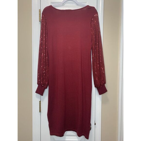 Nina Leonard Sweater Dress Red Size Large Sparkle Sleeves Long Sleeves NWT‎ - Picture 1 of 4